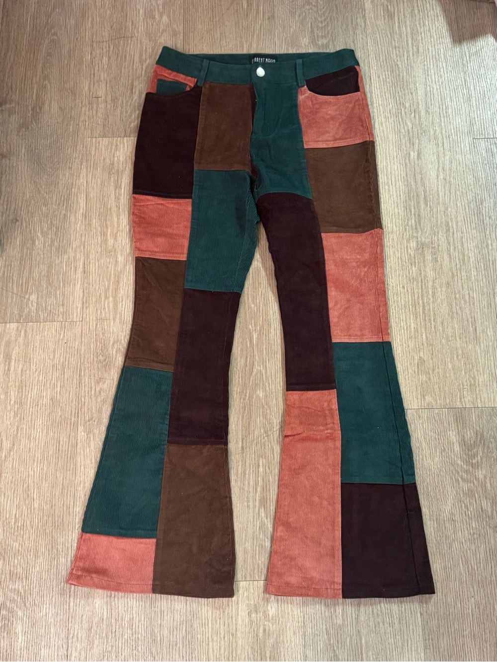 Dolls Kill Current Mood Wonderstruck Corduroy Flare Patchwork Bell Bottoms Sz‎ S